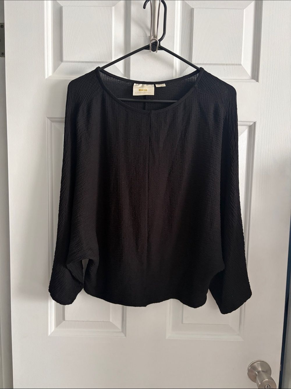Anthropologie Maeve Textured Black Dolman Sleeve Oversized Blouse Top Size XS